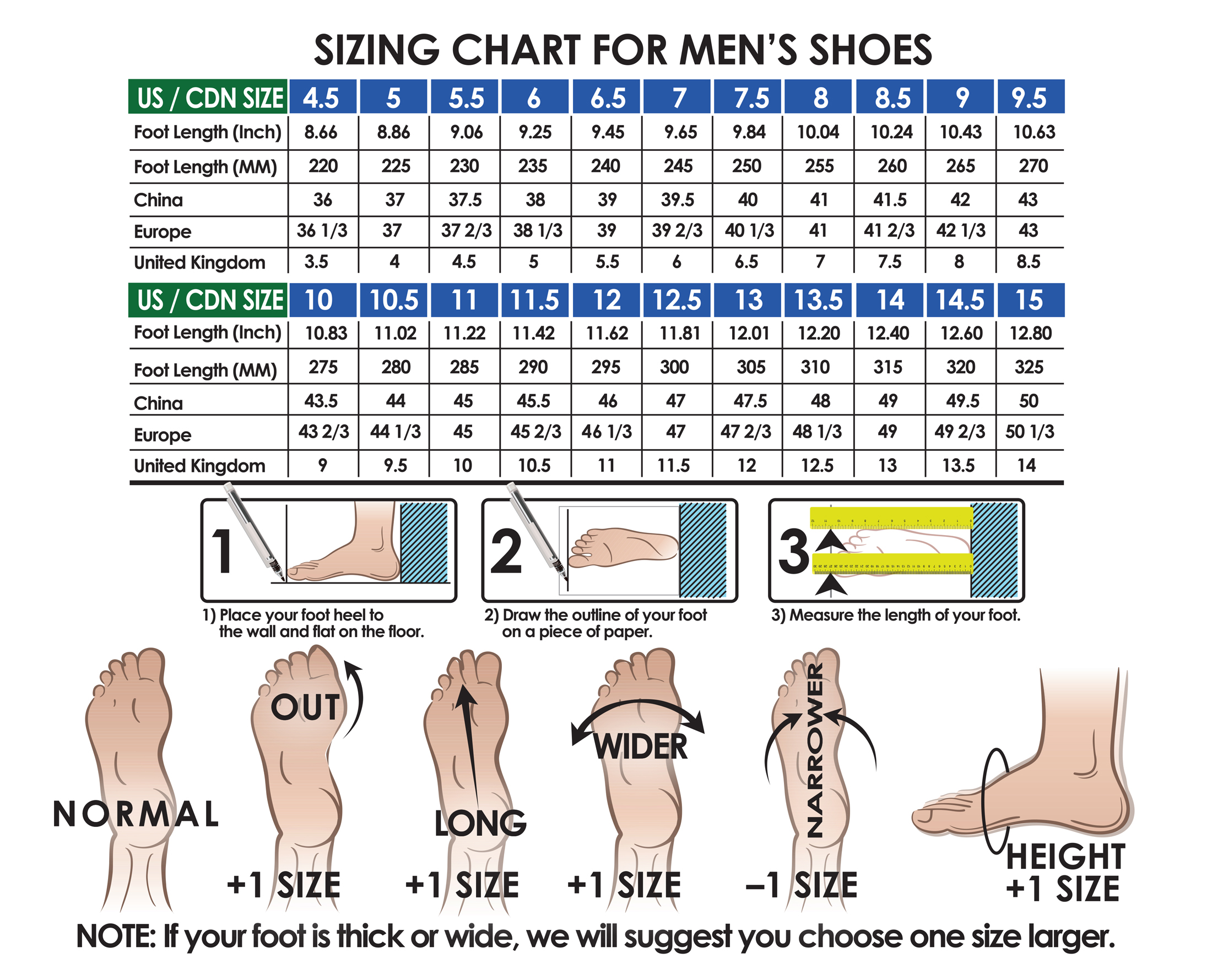Men's Shoe Size Chart